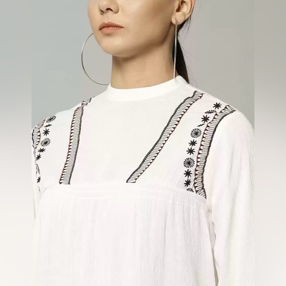 M&S White Bohemian Hippie Flowy Long Sleeve Blouse Embroidered - Picture 10 of 15